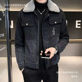 厂家夹克帅气牛仔外套男翻领棉衣2025新款冬季潮流加厚修身