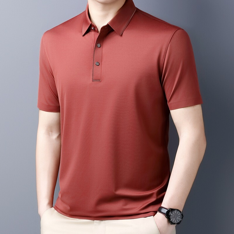 High-End Genuine Mulberry Silk Short-Sleeved T-Shirt for Men 2026 Summer Solid Color Large Size Middle-Aged Business Loose Thin T-Shirt