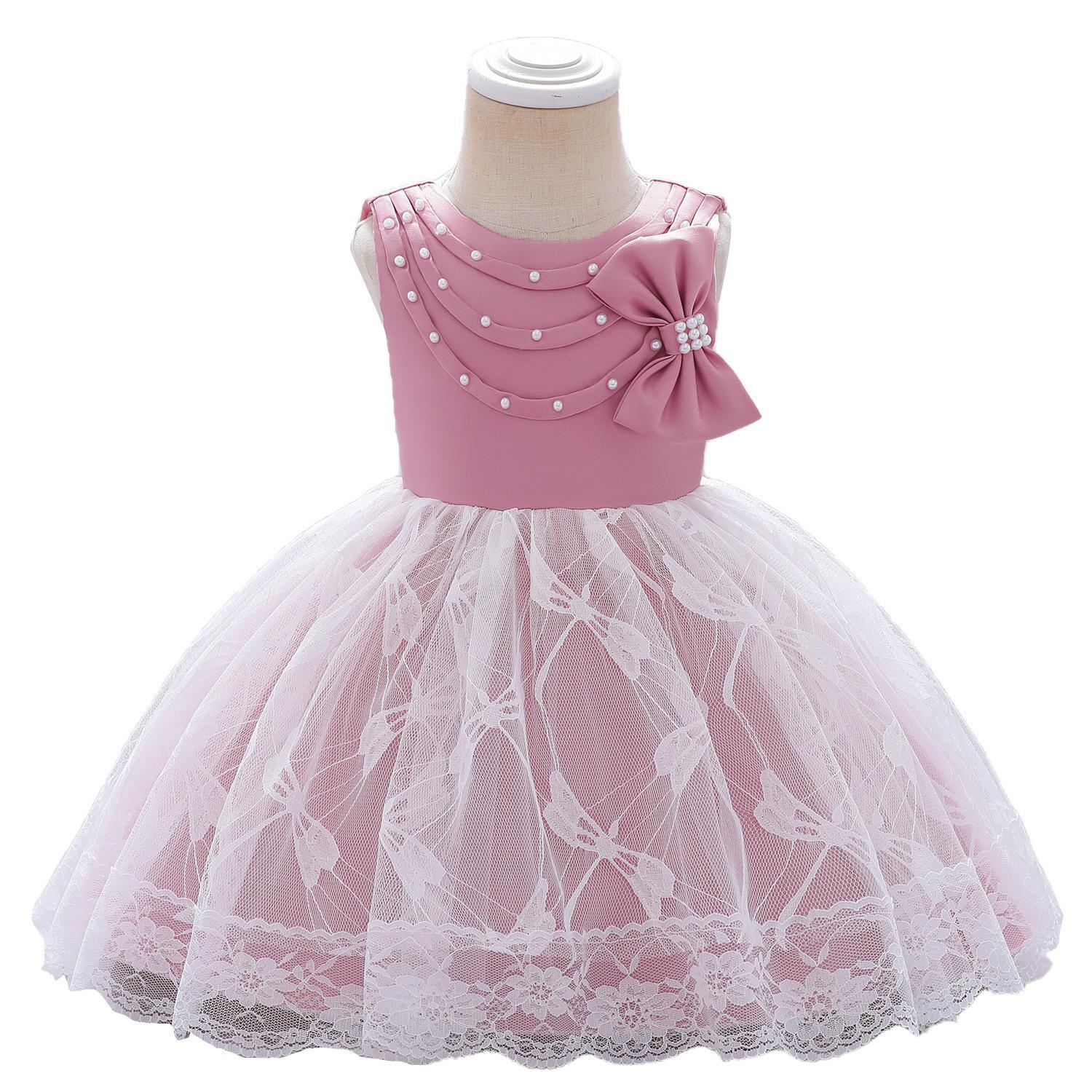Nuevas niñas vestido europeo y americano encaje arco niñas falda niños vestido princesa vestido de una sola pieza entrega