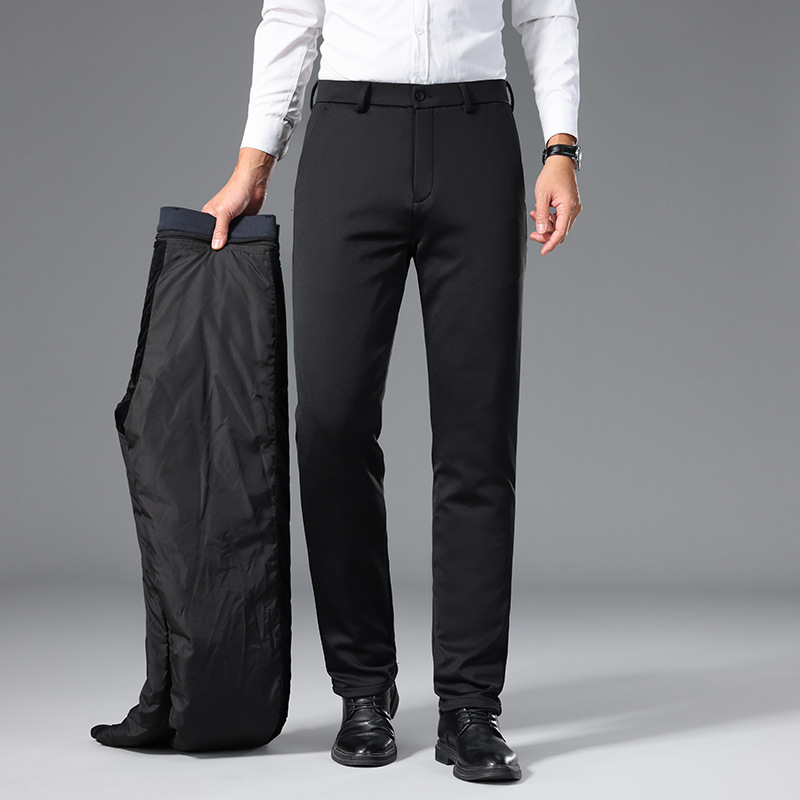 New men's down-filled casual pants, thickened winter style, business style, white duck down, warm and cold-resistant, straight-leg pants for dads, liner-free.