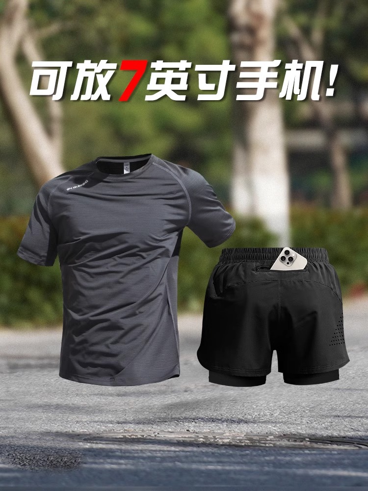 Running trajes deportivos para hombres de verano rápido seco camisetas de mangas cortas pantalones cortos de maratón ropa de entrenamiento para hombres equipos de entrenamiento móvil