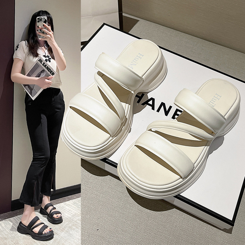 Summer New High-end Thick Slippers Women's Outer Wear Non-slip Casual All-match High Heel Height-increasing Sandals Women's Shoes