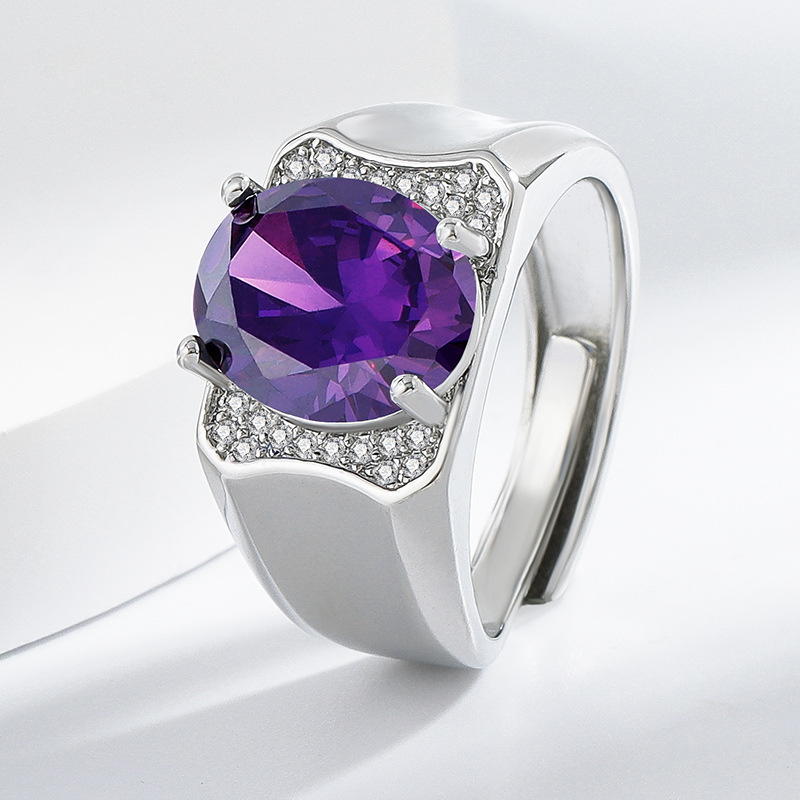 Wish Cross-border Live Selling Diamond-encrusted Color Gem Ring Men's European and American Fashion Color Diamond Blue Crystal Men's Ring