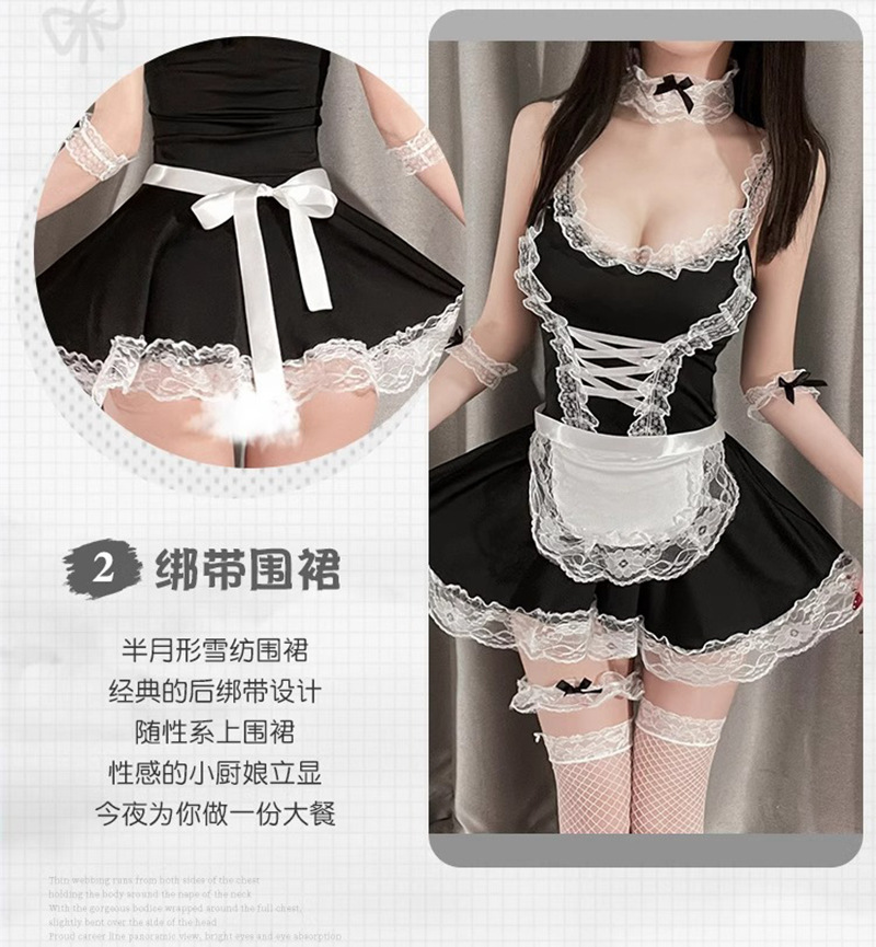 Maid Role-Play Costume Set with Headpiece, Choker, Garters and Thong — detail image 6