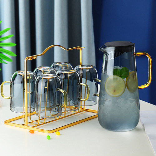 Glass kettle household high temperature resistant Nordic creative explosion-proof juice kettle with lid filtered herbal teapot cup set