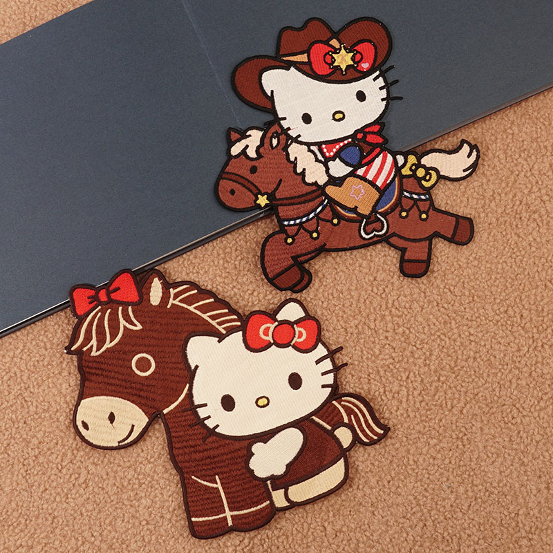 Year of the Horse Kate Cat Fashion Water-Soluble Embroidery Patch Large Basket Decoration Patch Clothing Patch Hand-Sewn Embroidery Patch