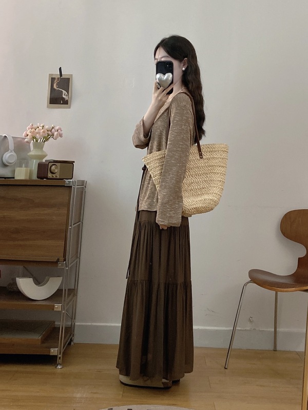 大码女装胖mm秋季时尚叠穿感圆领上衣+中长款半身裙套装|undefined