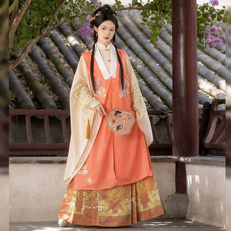 Оригинальный Женский жилет chuangming Hanfu с воротником-стойкой и длинным рукавом 66 с вышивкой элегантный старинный стиль в китайском стиле юбка полный комплект весна и осень