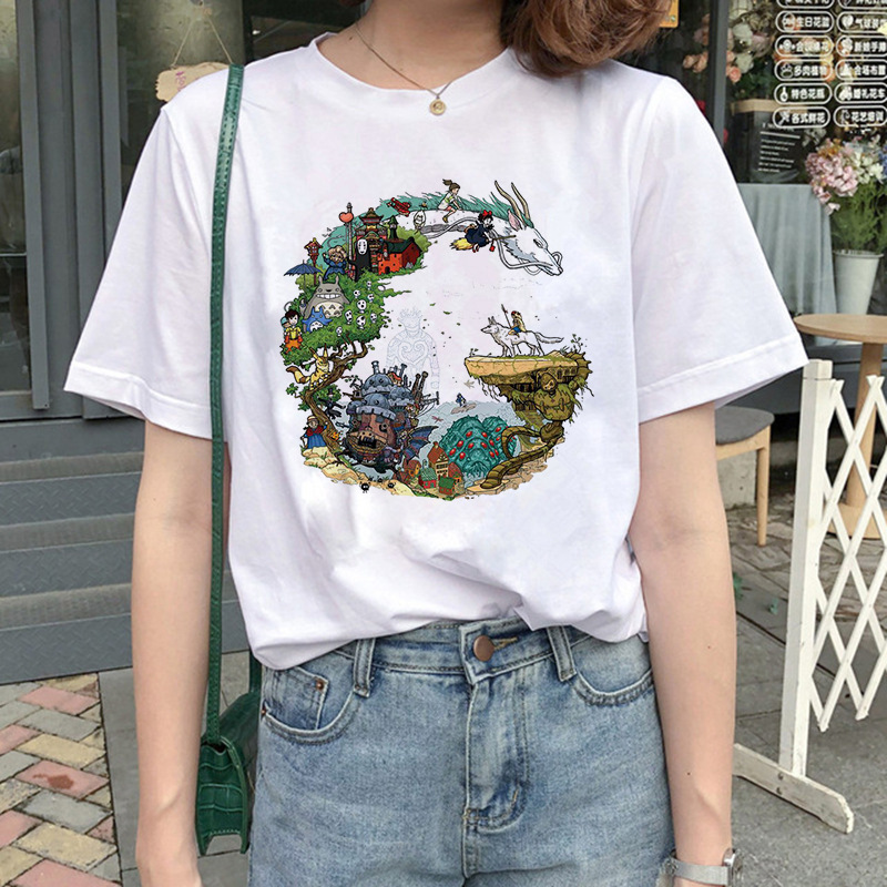Cartoon animation Hayao Miyazaki Totoro Ghibli printed T-shirt short sleeve women's foreign trade wish/ebay Amazon Cartoon animation Hayao Miyazaki Totoro Ghibli printed T-shirt short sleeve women's foreign trade wish/ebay Amazon