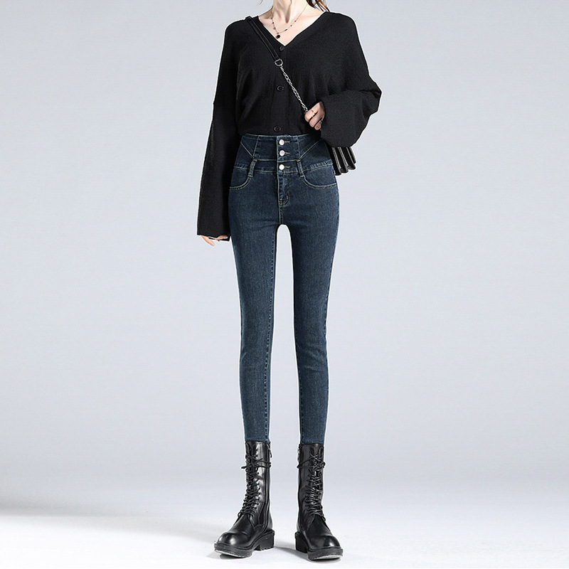 Casual Personality Tight Leg Jeans 2022 Winter Women's New High Waist Slimming Tall ins Pencil Boots