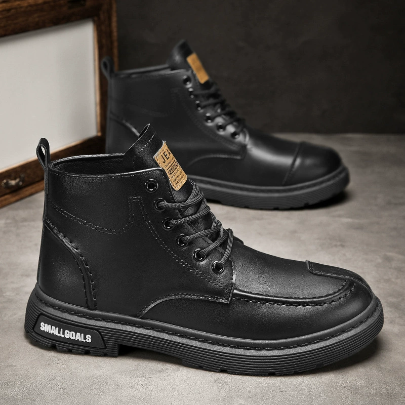 Рабочие сапоги мужская банда осенние новые черные короткие сапоги Martin толстая подошва увеличены, мотоцикл ретро кожаная мужская обувь