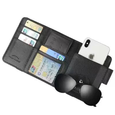 Car Sun Visor Storage Holder Multi-function Car Car Interior Glasses Holder Card Holder Storage Bag Certificate Holder Storage Cover (Car snow shield) - zipper-black