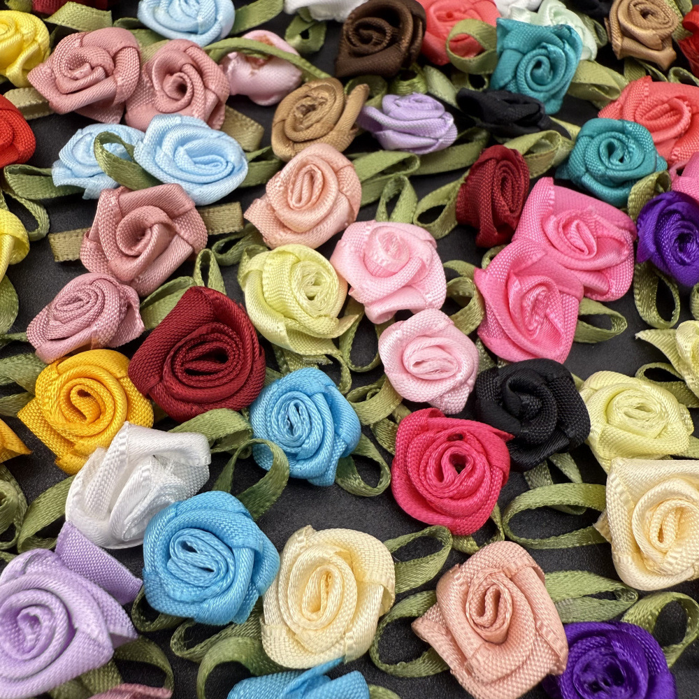 Double 11 Hot-Selling Polyester Small Rose Flowers with Leaves, Decorative Flowers, DIY Craft Materials, Bags, Toys, Shoes, Hats, Accessories