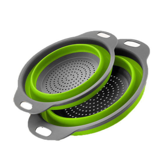 Ready Supply Round Drain Basket 2-piece Set Multi-functional Foldableing Drain Basket Retractable Silicone Foldableing Fruit Blue