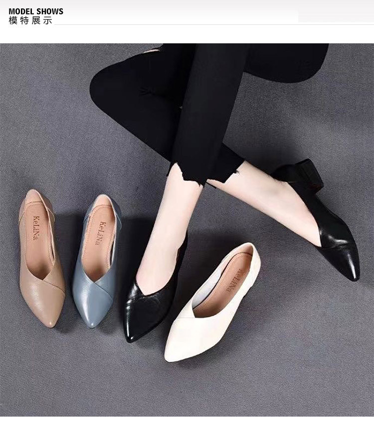 Giày lười nữ da cừu thật miệng nông đế mềm — Màu đen chi tiết 2