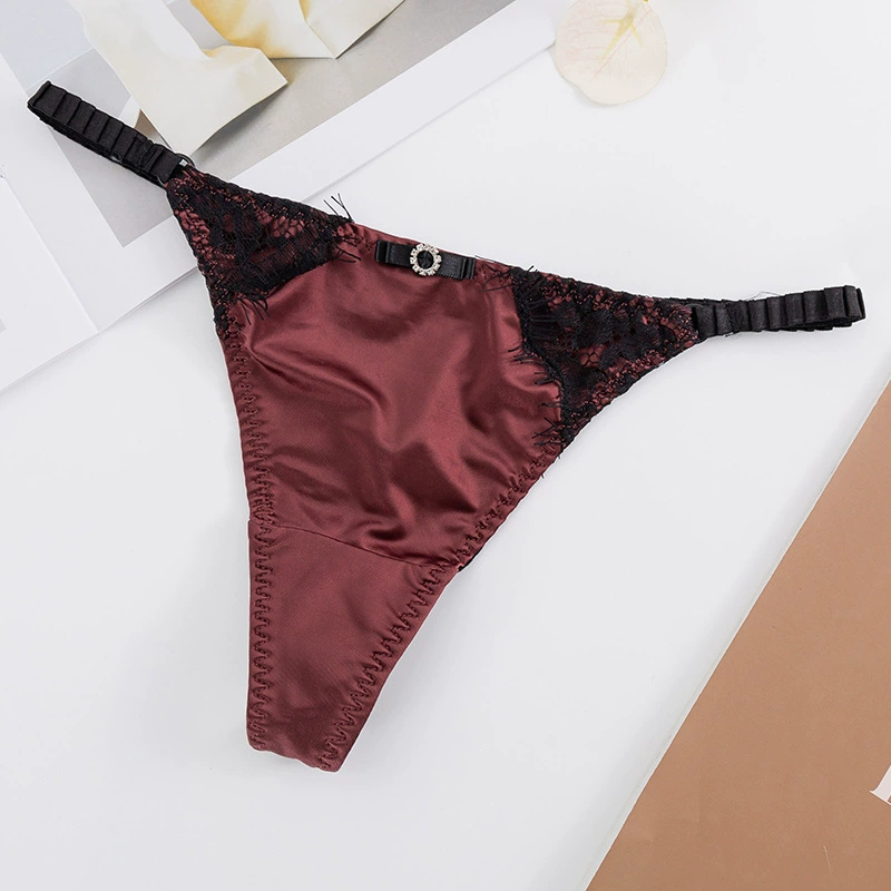 Ледяное шёлковое брифы Lace thong, без следов шва, T-образный стиль с низкой талией, One size