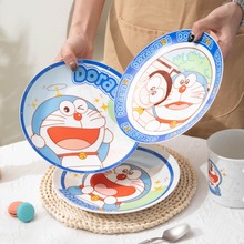 联名哆啦A梦叮当猫釉下彩卡通儿童好看饭碗盘碟套装家用陶瓷餐具