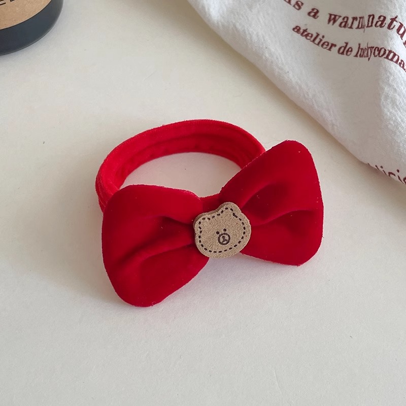 Niños de Año Nuevo de terciopelo rojo arco banda de pelo niñas lindo lazo cuerda de pelo alto elástico durable cabeza cuerda banda de goma