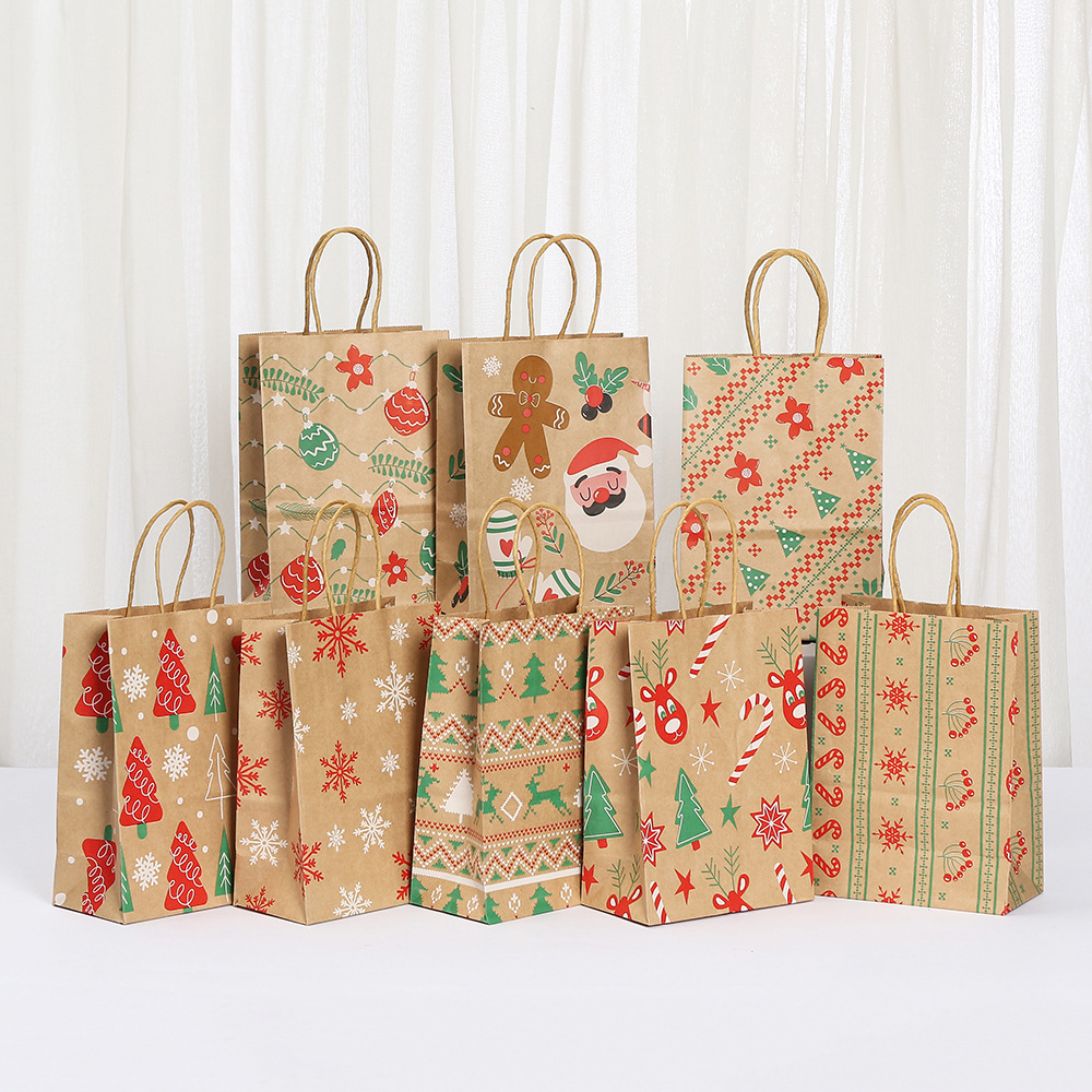 圣诞节新款礼品包装袋跨境专供牛皮纸礼品袋糖果零食礼物手提袋