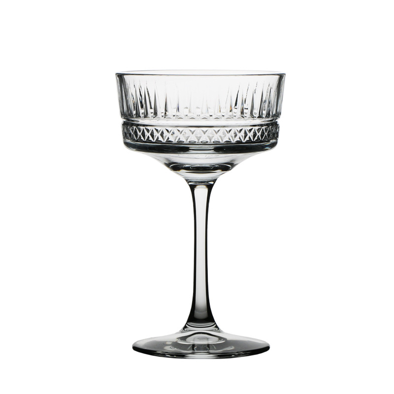 Copa de estilo europeo clásico de boca ancha tallada champán vidrio hogar creativo personalizado bar cóctel de vidrio