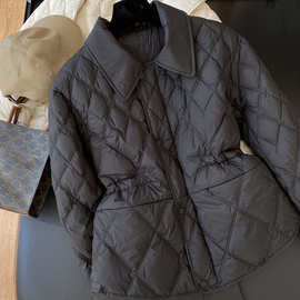 秋冬重磅王炸！复古菱格翻领收腰轻薄短款小个子羽绒棉服外套女冬