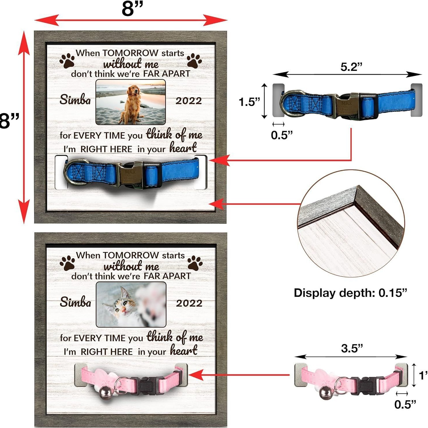 Marco DE FOTOS conmemorativo de la mascota de madera puede sostener el collar tridimensional Mesa PET foto marco madera mascota regalo perdido