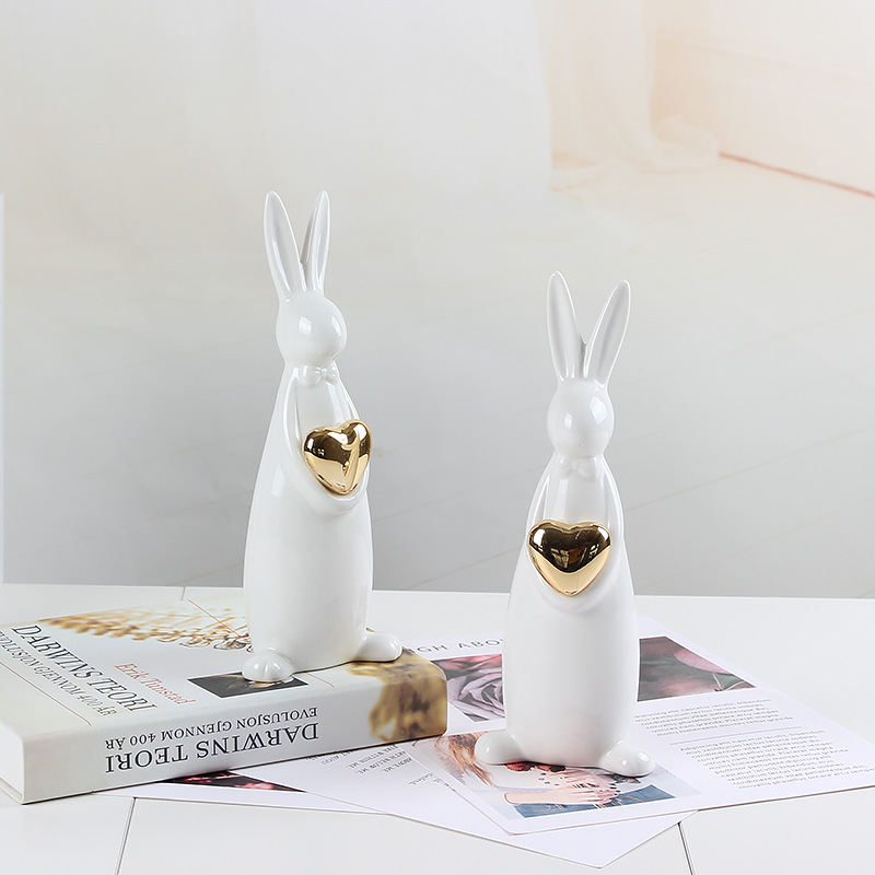 Cross-border Easter European style white rabbit ceramic craft gift…