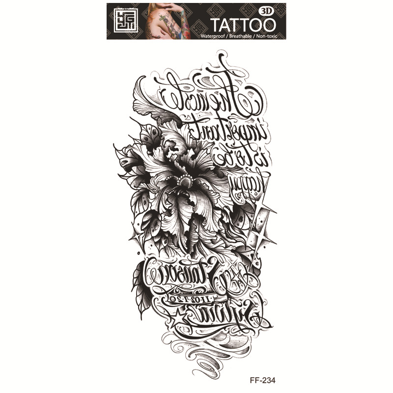 Yuanhua fábrica de pegatinas de tatuaje a prueba de agua en stock al por mayor cabeza de Lobo tótem texto árabe tatuaje pegatinas suministro transfronterizo