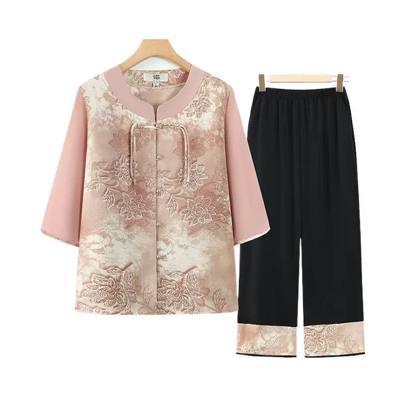 Летний костюм для пожилой бабушки, новый стиль, рубашка для мамы среднего и пожилого возраста, с короткими рукавами три четверти, модная одежда для пожилых людей и дам.