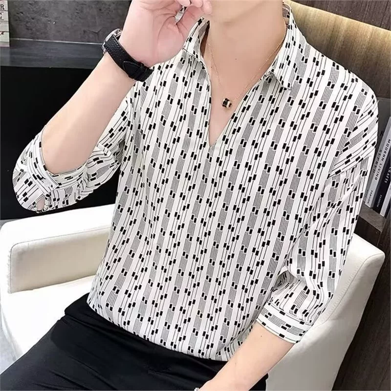 Мужская рубашка с цветочным принтом для парикмахера, высококачественная модная брендовая красивая рубашка с рукавом три четверти, мужской летний тонкий топ из ледяного шелка