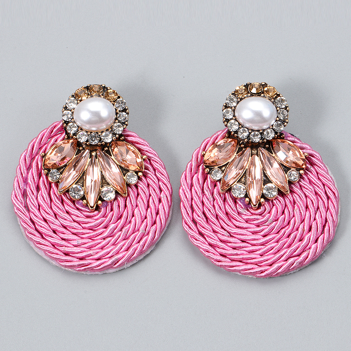 Korean fashion rhinestone round earrings