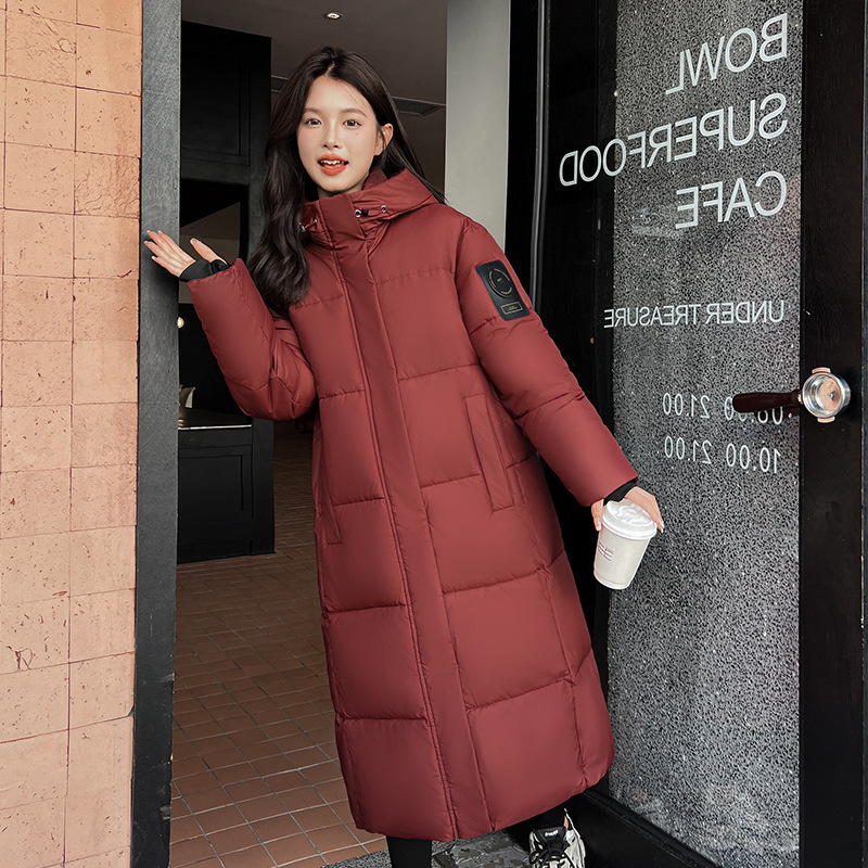 Invierno de mujer 2024 nueva moda coreana encapuchada estilo académico engrosado suelto chaqueta larga sobre la rodilla image 4