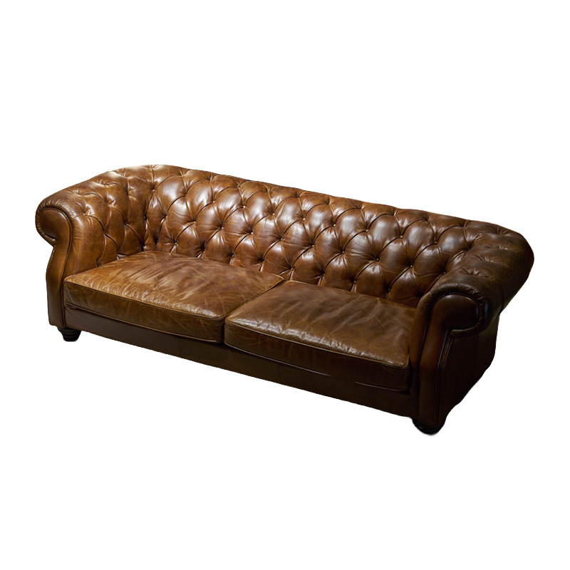Sofá de cuero clásico americano retro sala de estar tamaño de casa casa de cigarrillos bodega privada sofá de estilo medieval
