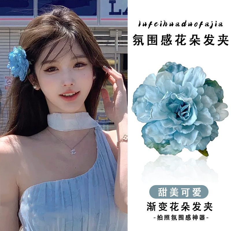 早春配饰玫瑰花白色花朵发夹大号鸭嘴夹女2025年新款高级感发饰品|undefined