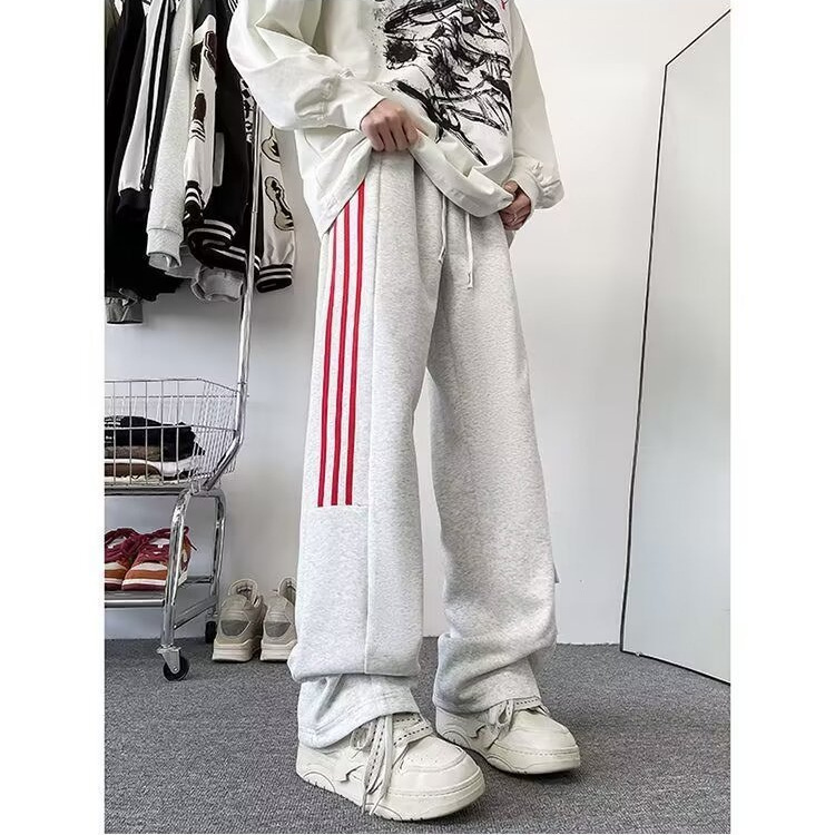 American-style Retro Three-bar Straight Crock Pants for Men and Women Spring and Autumn Korean-style Loose All-match Wide-leg Casual Trendy Pants