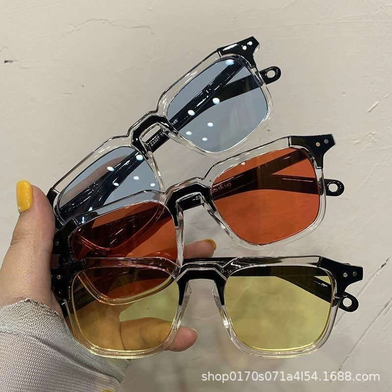 Солнцезащитные очки (marine trend) ретро корейский стиль, прозрачная оправа с цветными линзами