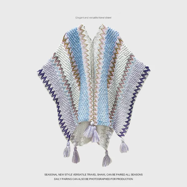 2026 New Ethnic Style Shawl for Grassland Travel, Knitted Split-Style Cape, Yunnan Dali Cape