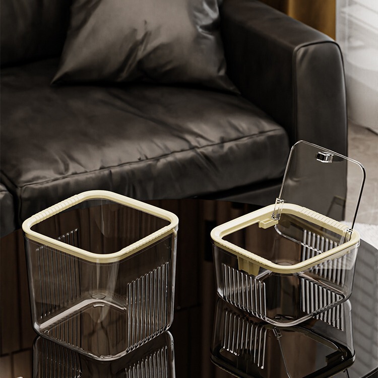 Light Luxury Household Desktop Transparent Trash Bin with Lid ins Style High-end Living Room Kitchen Wholesale Nordic Mini Garbage