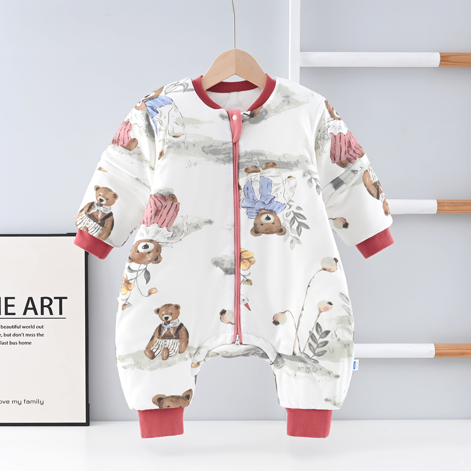 Children's Sleeping Bag, Toddler Baby Autumn and Winter Split-Leg Pajamas, Anti-Kick Quilt, Infant Class a Sleepwear, Detachable Sleeves, Thickened