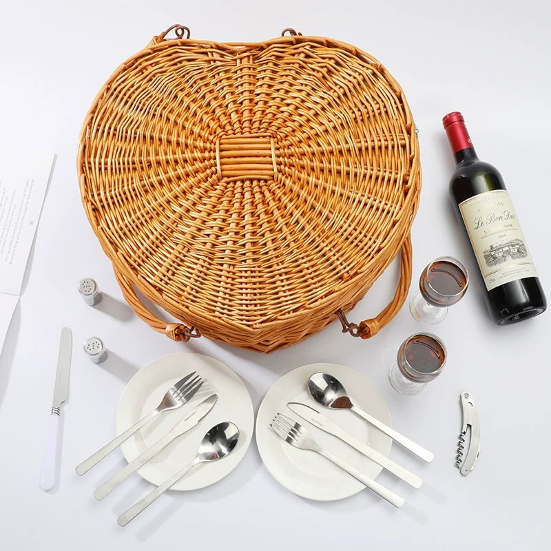 Cesta de picnic de ratán de fábrica cálido amor cesta tejida artificial Cesta portátil de aislamiento térmico de mimbre con tapa