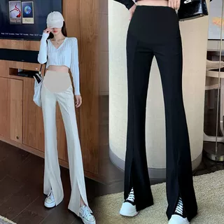 孕妇装孕妇裤孕妇裤子春秋季外穿前开叉微喇孕妇长裤潮妈休闲西裤