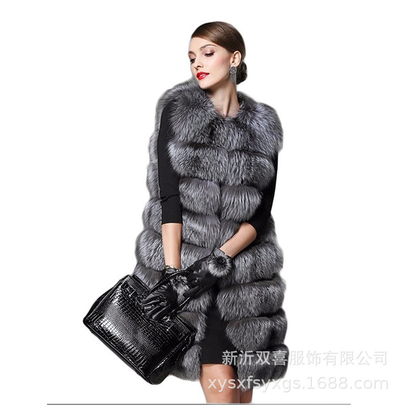 S-10XL Haining fur manufacturers wholesale high imitation fox fur vest new long silver fox plus size