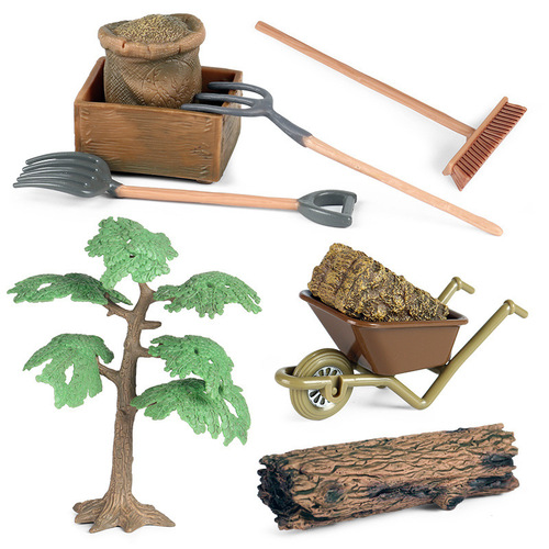 Simulated animal model board carriage props tree fence feed vegetable farm tools accessories toys scene decorations