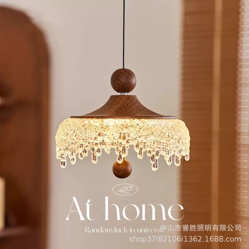 French Mid-Century Style Drop-Shaped Aisle Ceiling Lamp Retro Walnut Color High-End Corridor Balcony Atmosphere Chandelier