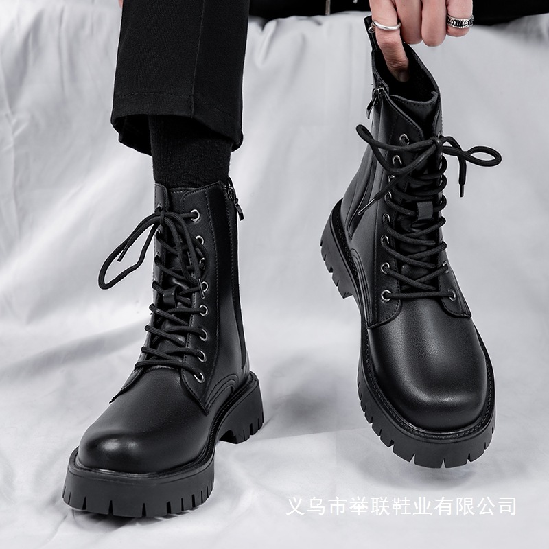 Boots Men's Spring and Summer Breathable Eight-Hole Zipper British Style Long High-Top Leather Shoes Workwear Couple Motorcycle Boots
