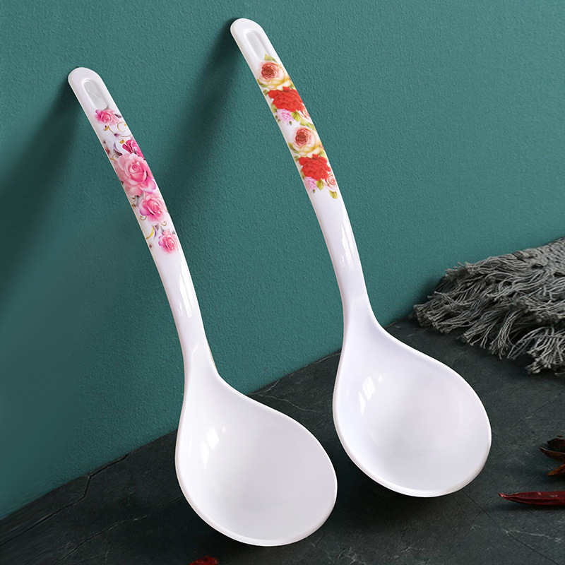 Melamine Soup Spoon for Home Use, Large Soup Ladle with Long Handle, Thickened Large White Spoon, Imitation Ceramic Extended Soup Spoon, Ladle
