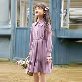 中大童连衣裙春装新款洋气时尚儿童紫色长袖打底裙春秋女孩公主裙