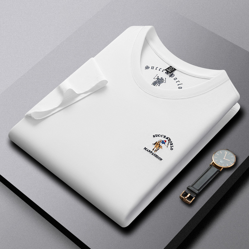 Pure Cotton Summer Paul Round Neck Short-sleeved T-shirt Men's Embroidered Breathable Casual Loose and Beautiful Solid Color Men's T-shirt Pure Cotton Summer Paul Round Neck Short-sleeved T-shirt Men's Embroidered Breathable Casual Loose and Beautiful Solid Color Men's T-shirt