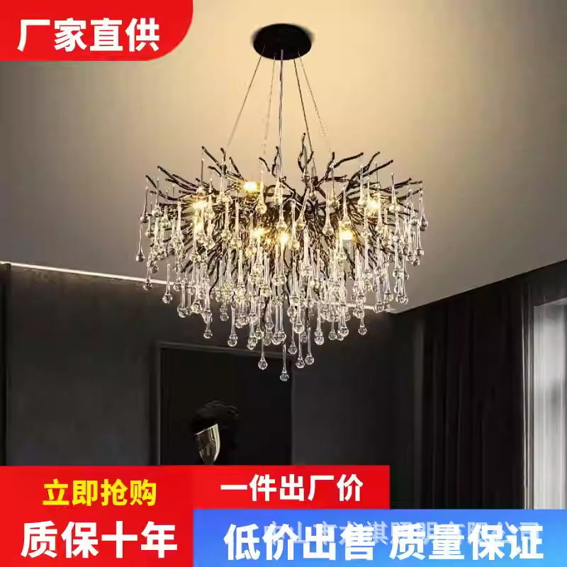 French-Style Light Luxury Elegant Black New Wedding Crystal Lamp with Water Drop Branches for Living Room, Hong Kong-Style Luxury Villa Crystal Chandelier French-Style Light Luxury Elegant Black New Wedding Crystal Lamp with Water Drop Branches for Living Room, Hong Kong-Style Luxury Villa Crystal Chandelier