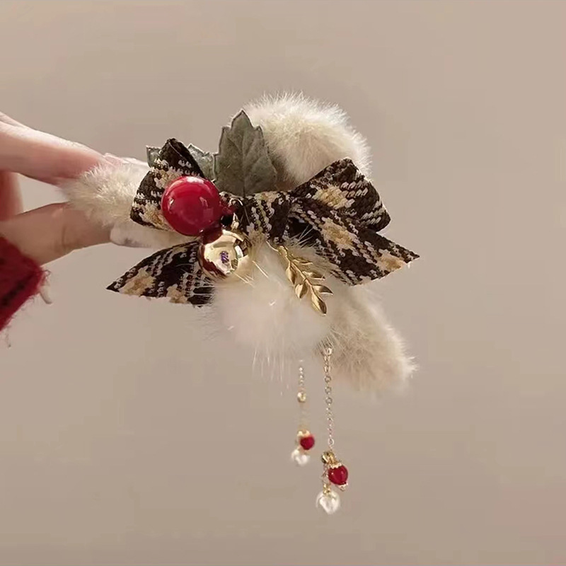 50g Weight Hair Clip, Hair Claws Hair Accessories Type 1 Piece Quantity Daily, Party, Festival Occasion Plush Material Christmas Festival Bow Knot Pattern Women's Gender Sweet Style Christmas Sweet Women's Bow Knot Plush Hair Clip Hair Claws 9